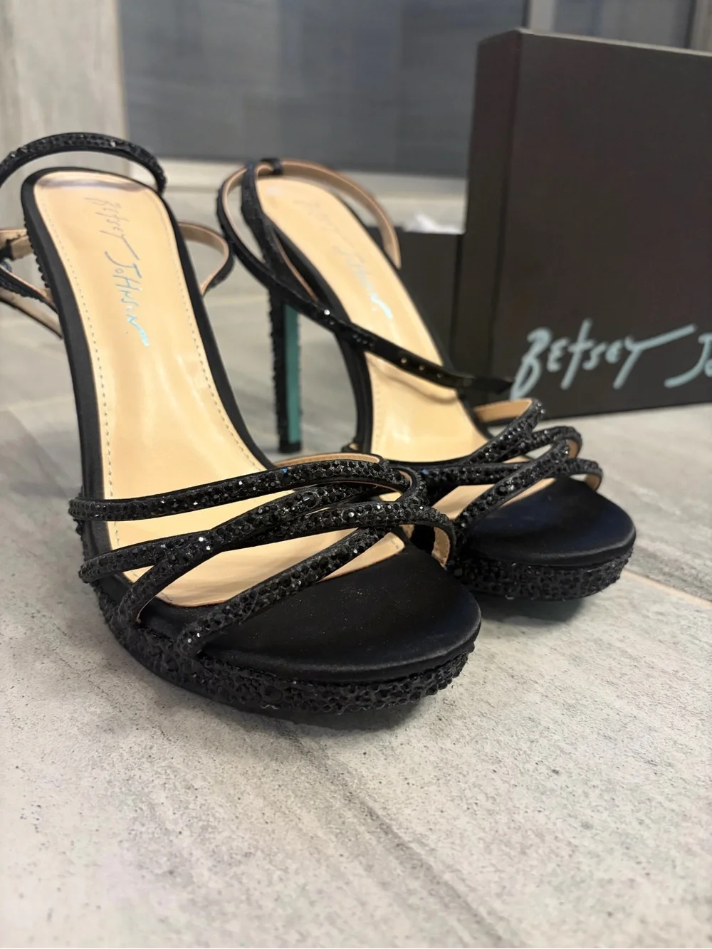 Betsey Johnson Black Crystal-Strap Open-Toe Platform Sandals - SB-ADDE Style